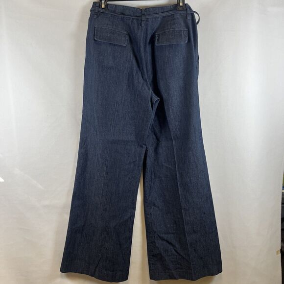 Larry Levine Wide Leg Trousers Jeans Dark Wash High Rise Denim Women's 8P Belted - Picture 4 of 7